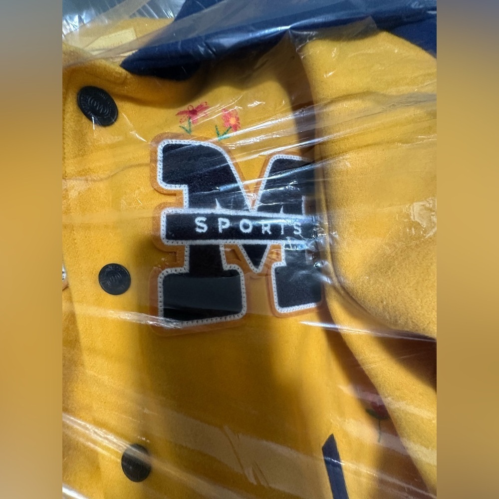 RARE MOTHER Split Hood Varsity Jacket Embroidered Yellow NWT In Orig. Packaging - Picture 4 of 16